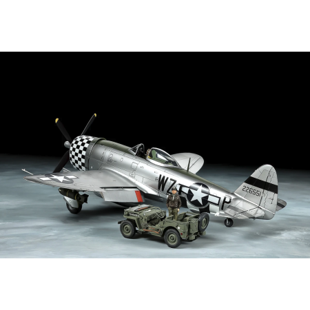 Tamiya 25214, Republic P-47D Thunderbolt® "Bubbletop" & 1/4-ton 4x4 Light Vehicle Set, byggsats skala 1/48