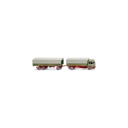 Bussing BS16, Covered flat bed truck with trailer "Wandt" - Wiking (H0)