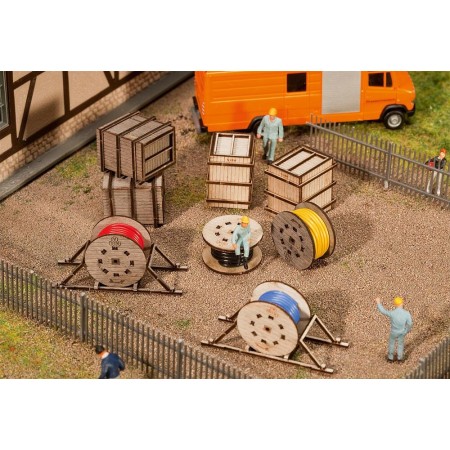 Faller 180617- Transport boxes and cable rolls, scale 1:87