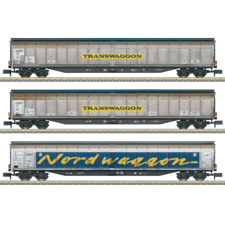 Minitrix 18297, DB Sliding wall freight car set "Transwaggon" (N)