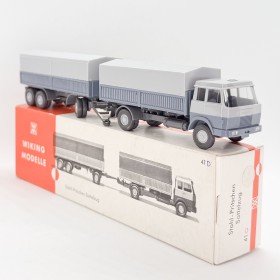 Wiking 637/1C - Blue/grey Hanomag-Henschel flat bed truck with trailer - Retro H0