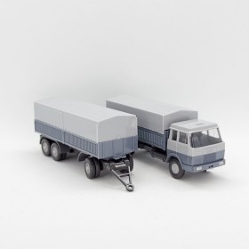 Wiking 637/1C - Blue/grey Hanomag-Henschel flat bed truck with trailer - Retro H0